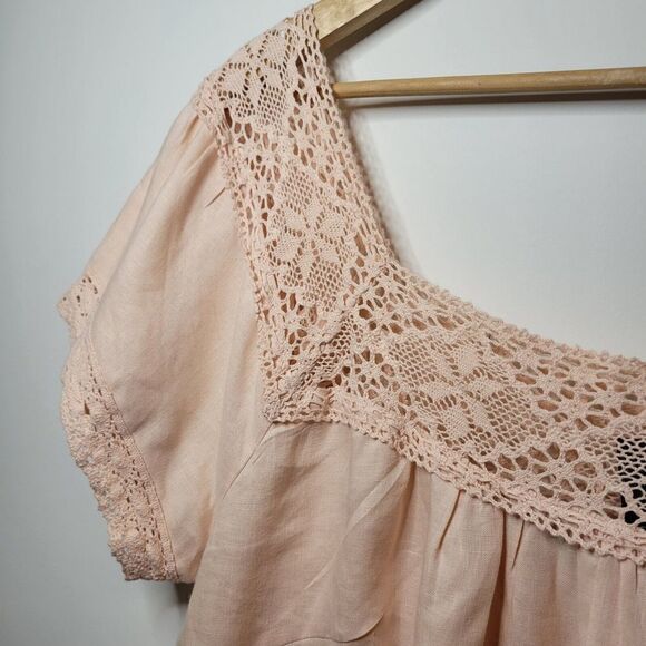 Autograph Women's Embroidered Yoke Square Neck 100% Linen Top Blouse Size XL - Picture 3 of 7